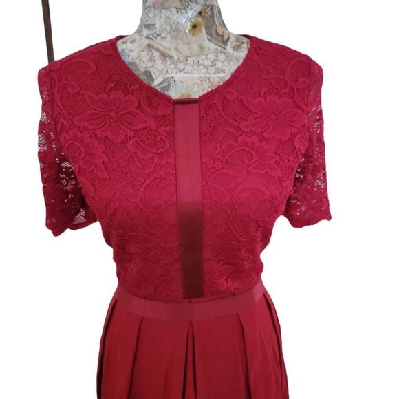 Red Lace Wedding Homecoming Casual Evening Cocktail Party Dress Designer - Picture 8 of 16